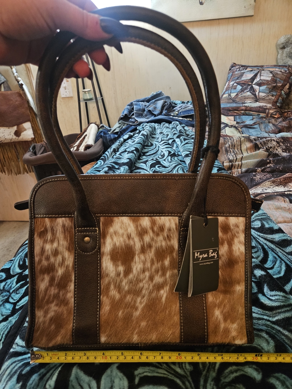 Myra Bag Brown Hair-On Leather Satchel